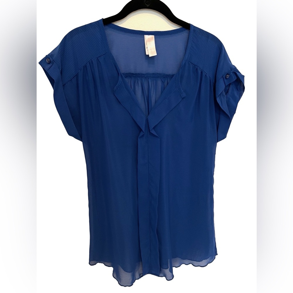 Semi-sheer Royal Blue V-neck Blouse - size S